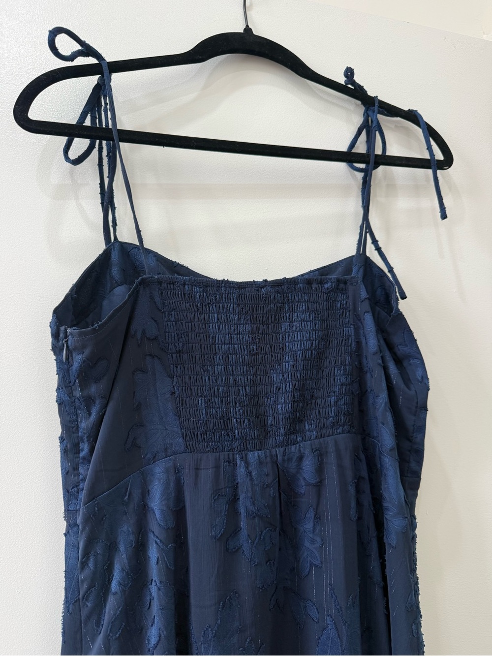 Lulus Loveliest Looks Navy Blue Floral Jacquard Tie-Strap Midi Dress - Picture 7 of 9